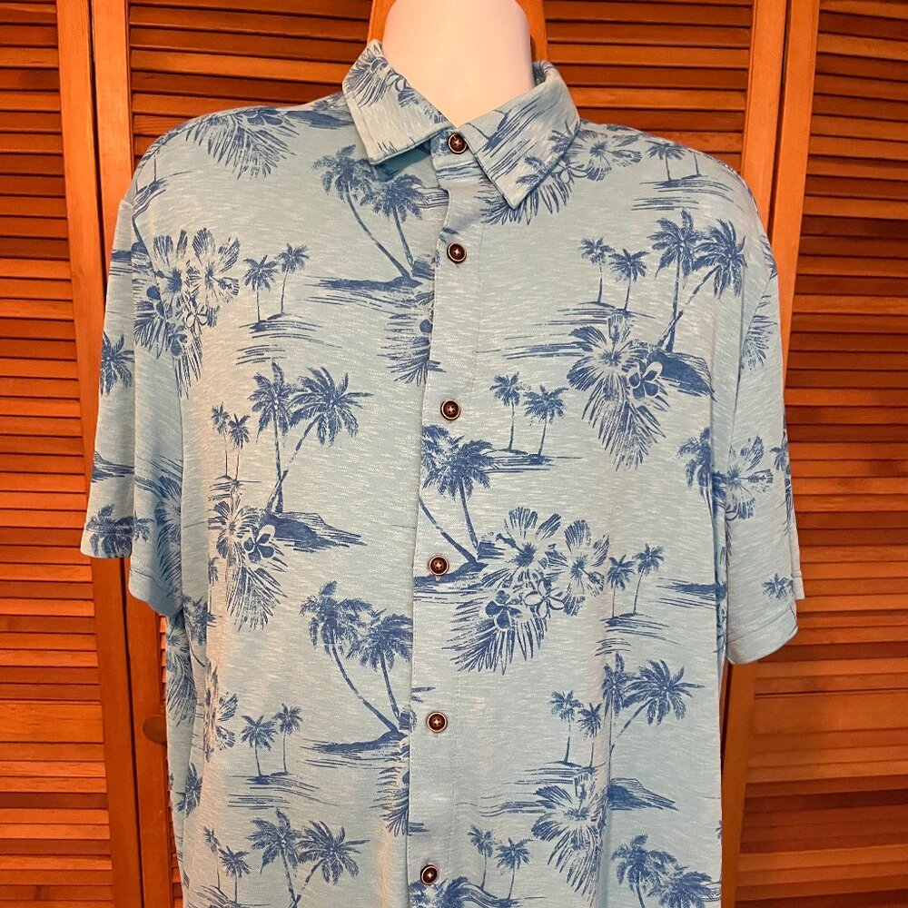 CARIBBEAN SZ XL BUTTON FRONT KNIT CASUAL HAWAIIAN PRINT SHIRT